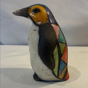 Raku pottery signed penguin figurine handmade in South Africa collectible unique